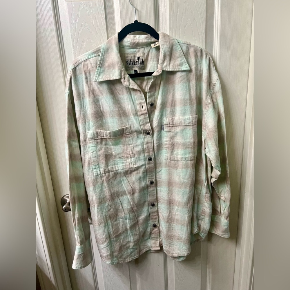 Levi's Silver Tab Pastel Plaid Button Down Shirt EUC